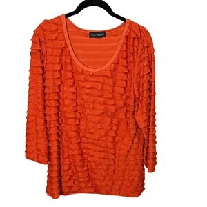 Travel Elements Orange Ruffled 3/4 Sleeve Blouse Top XL